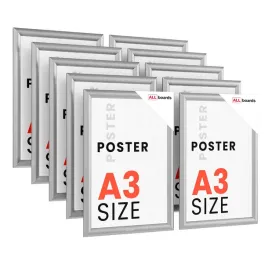 10x-ramka-plakatowa-a3-owz-srebrna-rama-zatrzaskowa-zestaw