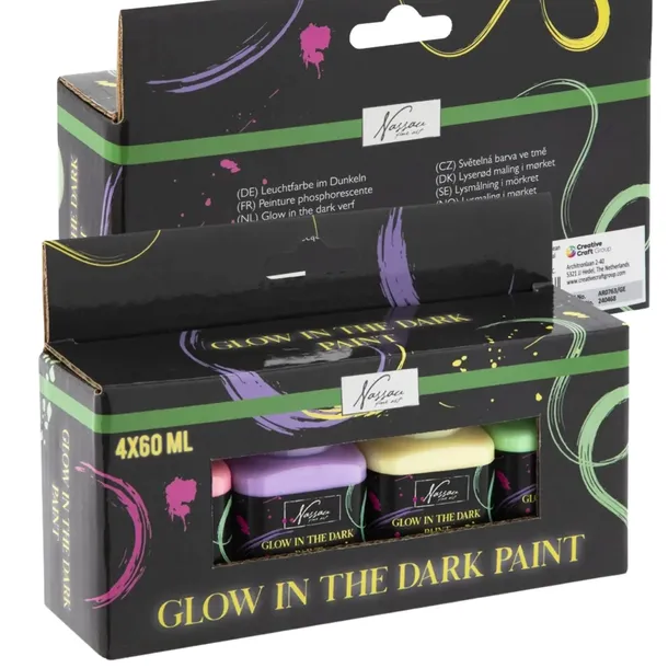 FARBY AKRYLOWE ZESTAW FARB AKRYLOWYCH ŚWIECĄCE W CIEMNOŚCI 4x60ml FARBA