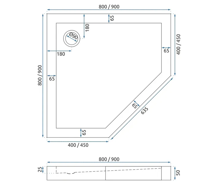 brodzik-diamond-white-90x90x5cm-stan-nowy-srednica-odplywu-90-mm