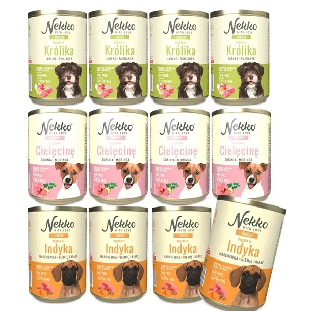 NEKKO Junior Mokra karma dla psa MIX SMAKÓW 12x400g