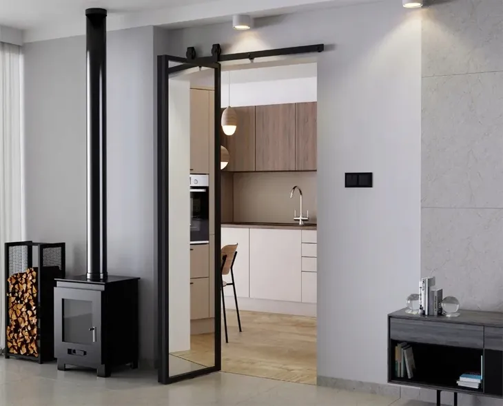 Drzwi Przesuwne Harmonijkowe Aluminium Loft Lustro 91 cm