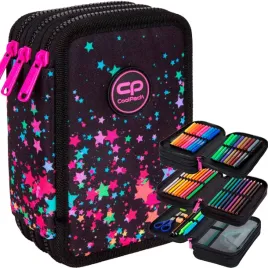 coolpack-piornik-szkolny-trzykomorowy-wyposazenie-kredki-pisaki-galaxy-gwia