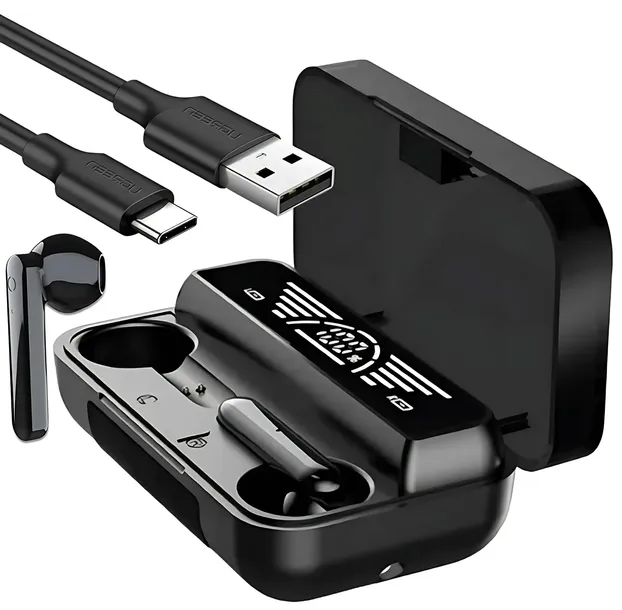 SŁUCHAWKI DOUSZNE BEZPRZEWODOWE BLUETOOTH 5.1 + ETUI Z POWERBANK LATARKA