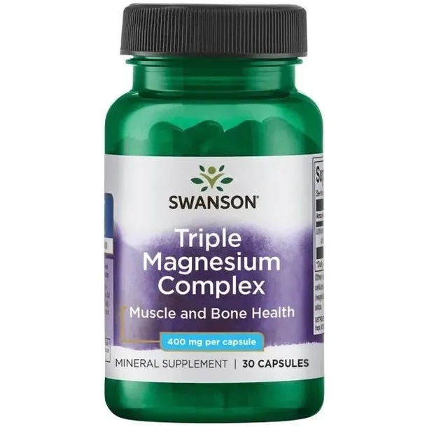 TRIPLE MAGNEZIUM COMPLEX SWANSON KOMPLEKS 400 mg MAGNEZ NERWY 30 Kap