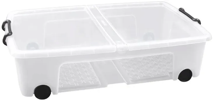 POJEMNIK PUDEŁKO POD ŁÓŻKO PLASTIKOWY 35L KÓŁKA TRANSPARENT CZARNE UCHWYTY