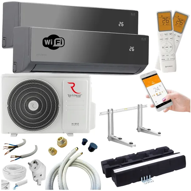 Klimatyzator ścienny ROTENSO ELIS MULTISPLIT 8m CZARNY WIFI 2,6kW + 3,4kW