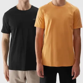 2-pak-koszulki-meskie-4f-t-shirt-regular-zolty-czarny-4fwss24ttshm1154-s
