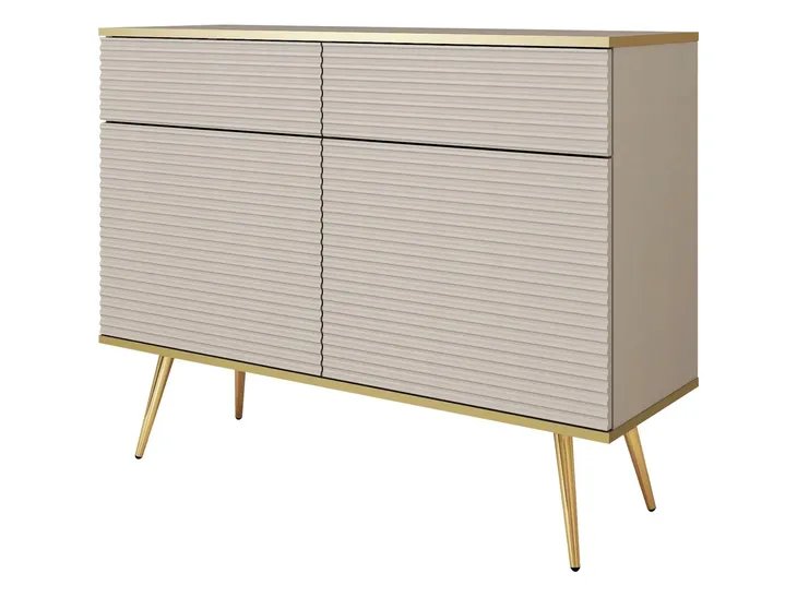Komoda ORO 107 cm Beż Złote Wysokie Nóżki MDF Ryfel