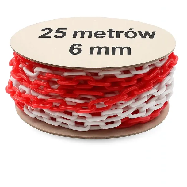 ŁAŃCUCH OSTRZEGAWCZY CZERWONO - BIAŁY NA SZPULI – 25 m / 6 mm
