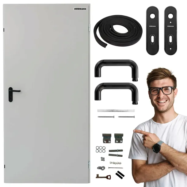 Drzwi Techniczne Szare Hormann Ocieplone ZK ISO 80cm Stalowe