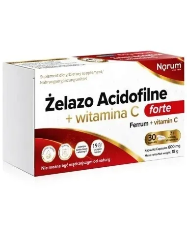 Żelazo Acidofilne + witamina C | 30 kapsułek | Narum | Probiotyk | Karine