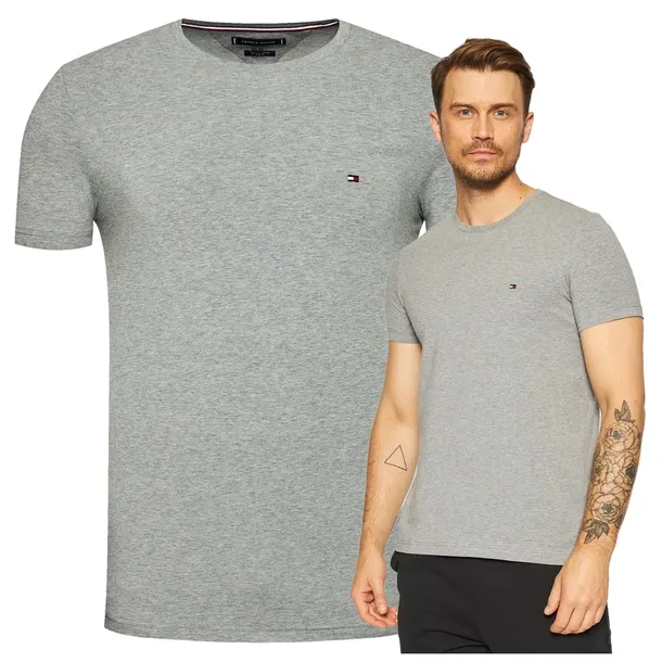 TOMMY HILFIGER Koszulka Męska Szara T-Shirt Małe Logo Basic Bawełna r. M