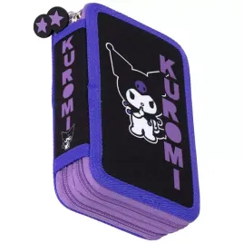 kuromi-piornik-szkolny-dwukomorowy-wyposazenie-kredki-pisaki-black