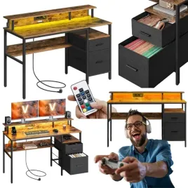 biurko-komputerowe-led-z-szufladami-gniazdka-usb-regal-biurowy-gamingowy