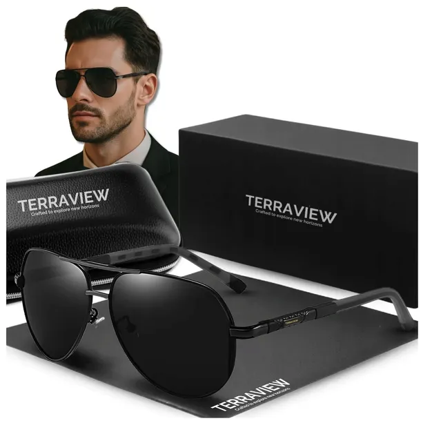 Okulary Przeciwsłoneczne Męskie Terraview Polaryzacyjne Pilotki Filtr UV400