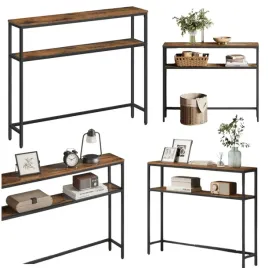 stolik-konsolowy-100cm-waski-regal-polka-brazowo-czarny-loft-industrialny