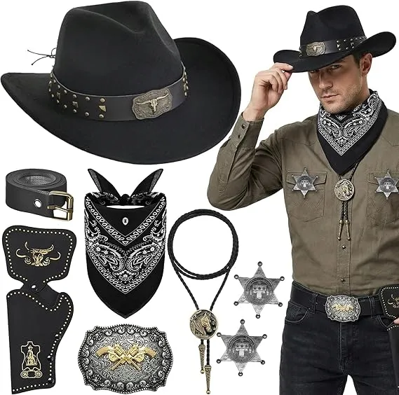 AKCESORIA DO KOSTIUMU WESTERN KOWBOJ KAPELUSZ CHUSTA AKCESORIA CZARNY 8el