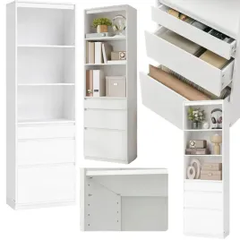 szafka-regal-wysoki-wolnostojacy-bialy-do-salonu-garderoby-3-szuflady-polki