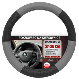 nakladka-na-kierownice-skorzany-pokrowiec-skora-szaro-czarny-37-38-cm