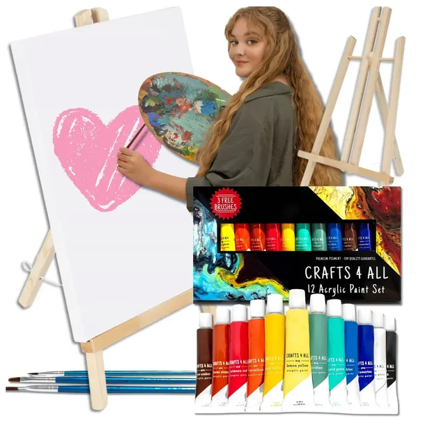 Zestaw Malarski SZTALUGA + PODOBRAZIE + FARBY AKRYLOWE 12x12ml + 3xPĘDZLE