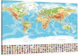 obraz-na-plotnie-flagi-swiata-mapa-swiata-po-polsku-na-sciane-100x70-cm