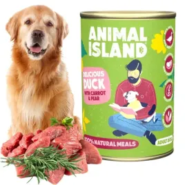 karma-mokra-dla-psa-puszka-kaczka-z-marchewka-i-gruszka-animal-island-400g
