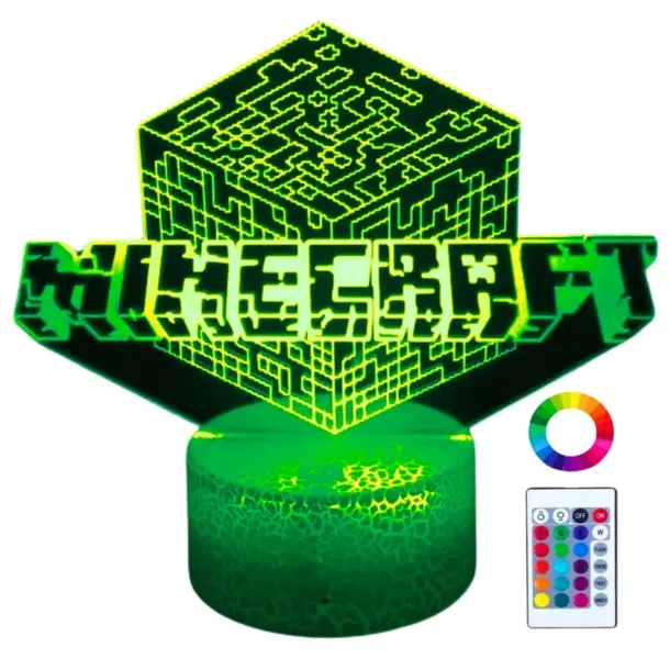 Lampka Nocna Biurkowa dla Dzieci Minecraft Creeper Napis 16 LED 3D + Pilot