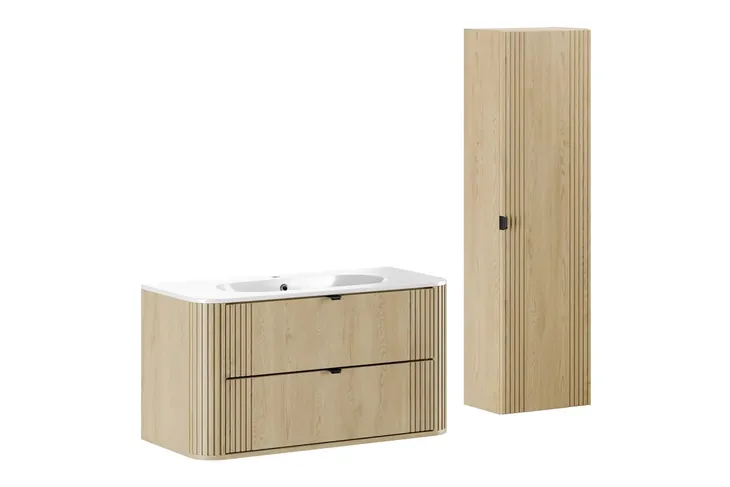 OVALIA DĄB CREMONA Szafka 100 cm z UMYWALKĄ PURE i SŁUPKIEM MDF COMAD