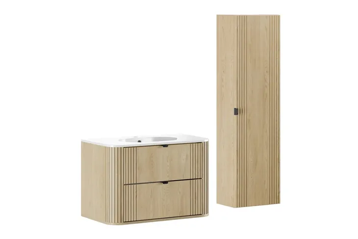 OVALIA DĄB CREMONA Szafka 80 cm z UMYWALKĄ PURE i SŁUPKIEM MDF HIT