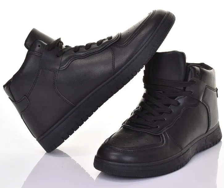WYSOKIE SNEAKERSY MĘSKIE BUTY SPORTOWE MID SKÓRA CZARNE