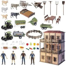 duzy-zestaw-farma-dwa-traktory-rolnicy-gospodyni-zwierzeta-domek-rolnika