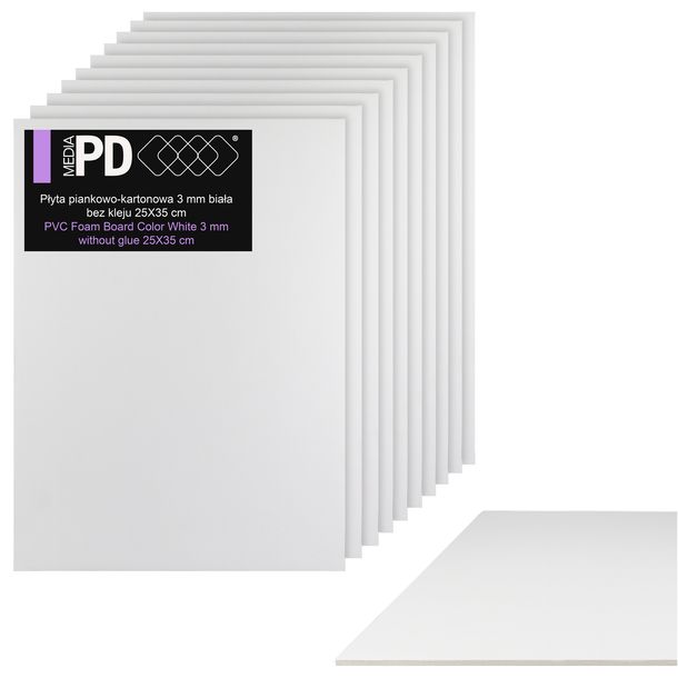 Płyta Piankowa PVC 25x35cm 3mm Piankowo-Kartonowa Foamboard Biała -10 SZTUK