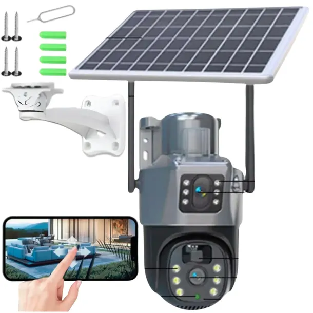 Bezprzewodowa Kamera 360 Zewnętrzna Solarna Monitoring Aplikacja +128GB