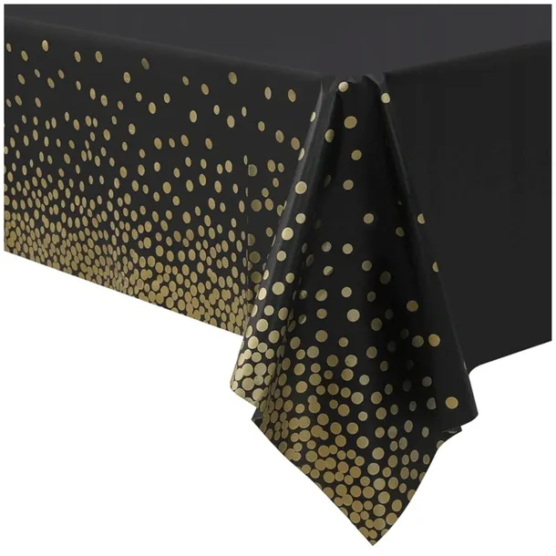 OBRUS CZARNY foliowy w ZŁOTE KROPKI jednorazowy PLAMOODPORNY DUŻY 137x274cm