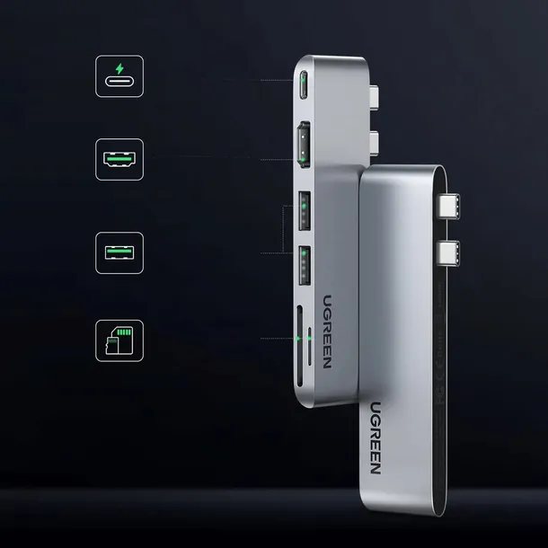 hub-ugreen-cm380-2xusb-c-hdmi-2xusb-3-0-sdtf-usb-c-pd-szary-stan-nowy-certyfikat-ce