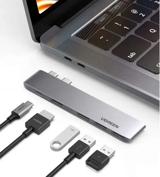 adapter-hub-ugreen-cm251-2xusb-c-do-3x-usb-3-0-hdmi-waga-z-opakowaniem-0-1-kg-stan-nowy