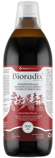 Xenico Pharma Bioradix Żelazo w płynie z BIO miodem 500 ml WAPŃ POTAS CHROM