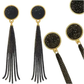 czarne-kolczyki-dlugie-nitki-wiszace-zlote