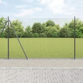vidaxl-ogrodzenie-spawane-z-13-slupkami-z-flansza-szary-14x25-m-stal