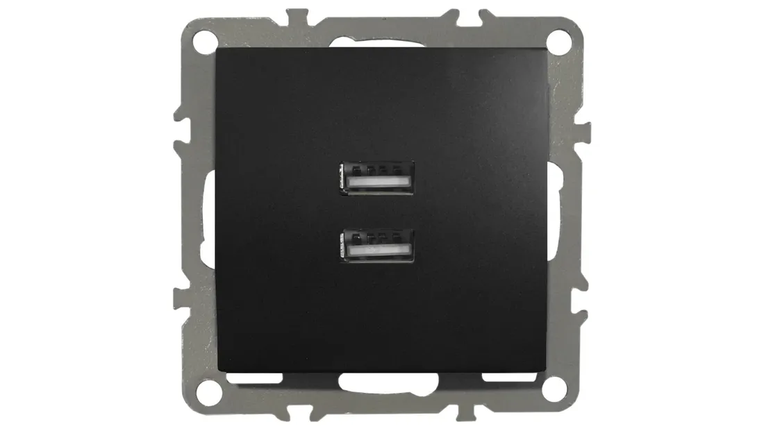 quadra-gniazdo-2x-usb-2-1a-czarne-matowe