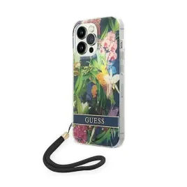 guess-flower-cord-etui-ze-smyczka-iphone-14-pro-niebieski
