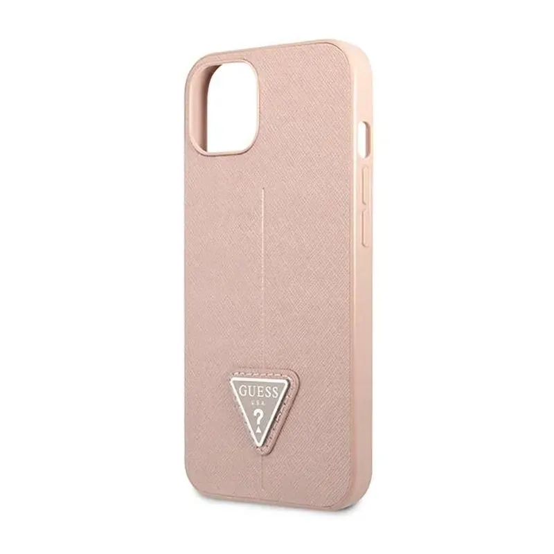 guess-saffiano-triangle-logo-case-etui-iphone-14-plus-rozowy