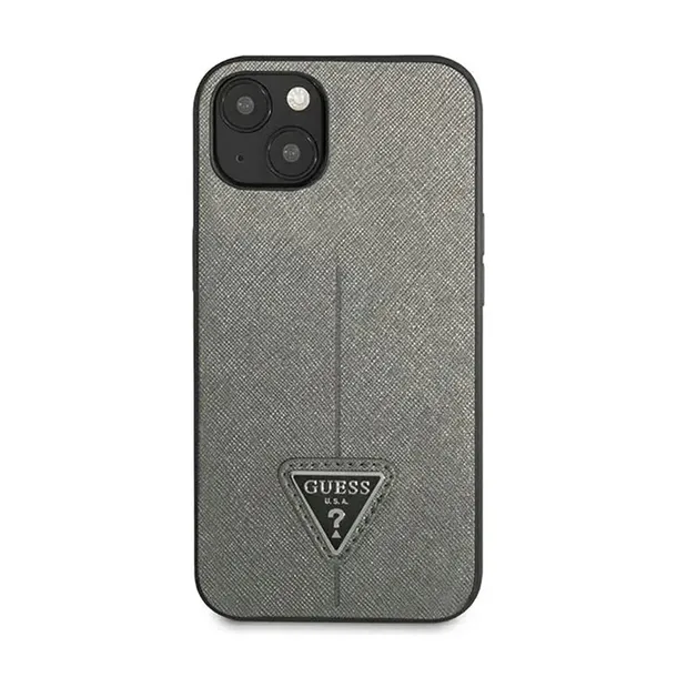 guess-saffiano-triangle-logo-case-etui-iphone-14-plus-srebrny-przeznaczenie-apple