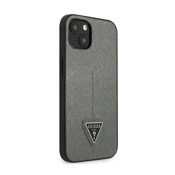 guess-saffiano-triangle-logo-case-etui-iphone-14-plus-srebrny-kolor-srebrny