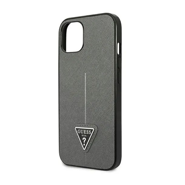 guess-saffiano-triangle-logo-case-etui-iphone-14-plus-srebrny-material-tworzywo-sztuczne