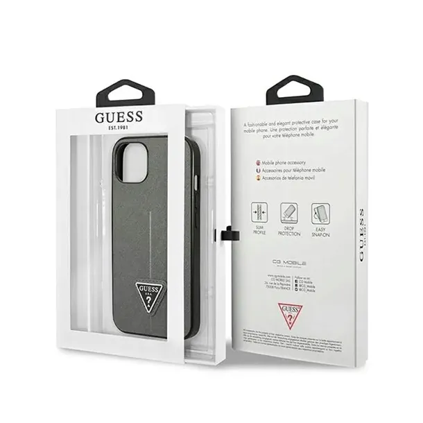 guess-saffiano-triangle-logo-case-etui-iphone-14-plus-srebrny-funkcje-pochlanianie-wstrzasow