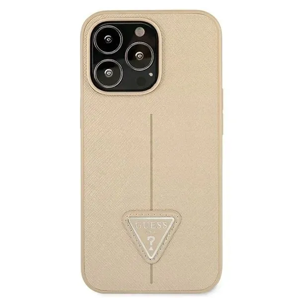 guess-saffiano-triangle-logo-case-etui-iphone-13-pro-bezowy-przeznaczenie-apple