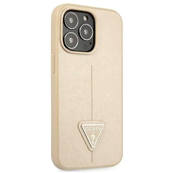 guess-saffiano-triangle-logo-case-etui-iphone-13-pro-bezowy