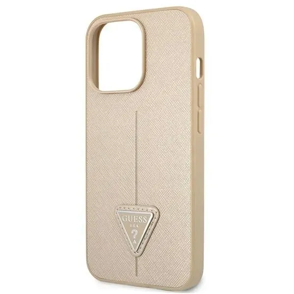 guess-saffiano-triangle-logo-case-etui-iphone-13-pro-bezowy