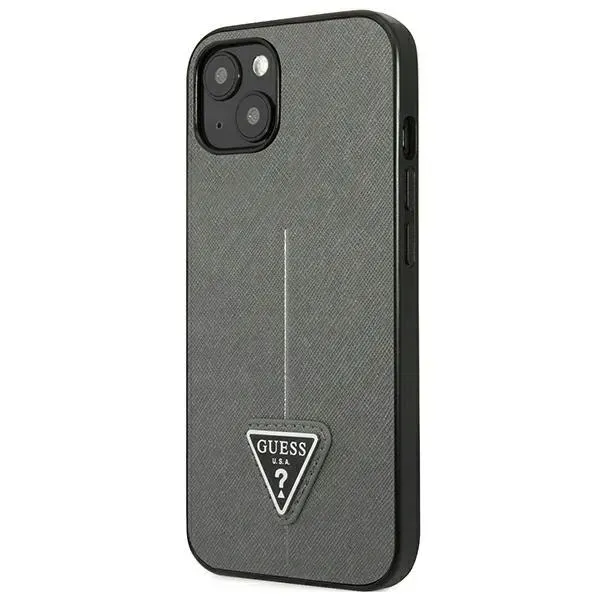 guess-saffiano-triangle-logo-case-etui-iphone-13-srebrny-stan-nowy